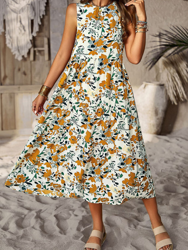 Spring and summer halter neck loose holiday multi-layer print dress | $44.99 | InTown Shopping