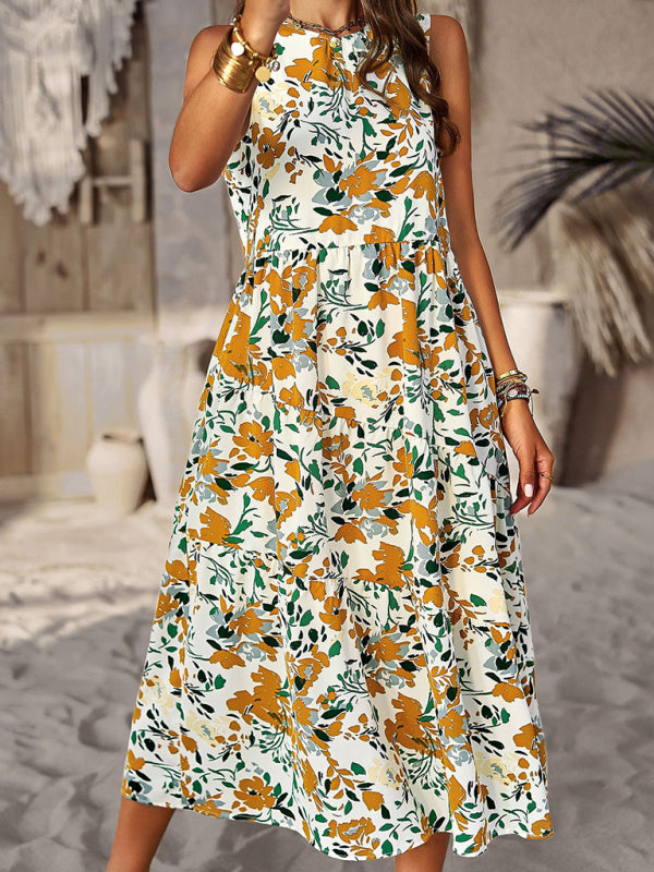 Spring and summer halter neck loose holiday multi-layer print dress | $44.99 | InTown Shopping