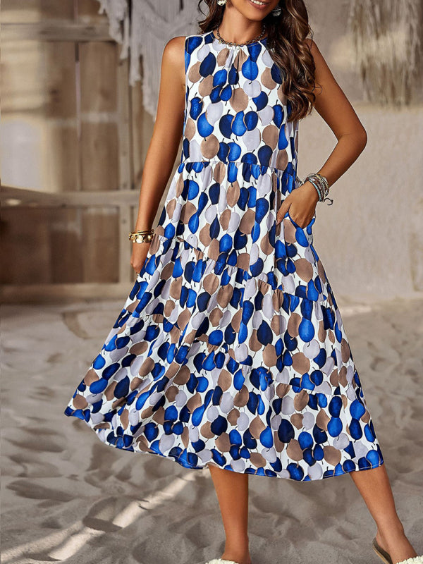 Spring and summer halter neck loose holiday multi-layer print dress | $44.99 | InTown Shopping