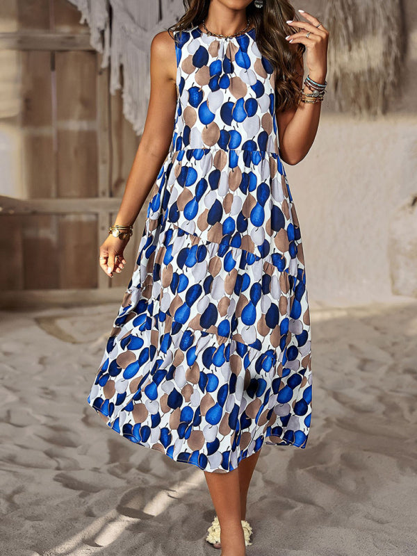 Spring and summer halter neck loose holiday multi-layer print dress | $44.99 | InTown Shopping